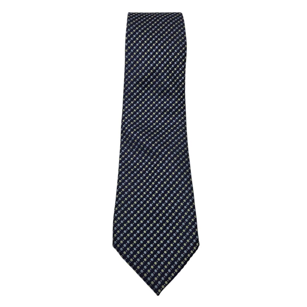 New Versa Milan New York Mens Necktie Navy Blue Green Geometric Dot Tie